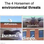 beware... | environmental threats | image tagged in four horsemen | made w/ Imgflip meme maker