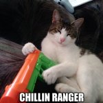 RANGER Villian Chillin | CHILLIN RANGER VILLAIN $RSR LIVIN | image tagged in crypto cat,rsr,rsv,shiba inu | made w/ Imgflip meme maker