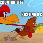 The power of denial | ACCOUNTABILITY; BUSTING A CODE | image tagged in foghorn leghorn and henery hawk misconceptional alignment,code,modern warfare | made w/ Imgflip meme maker
