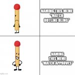 Match Approves | NAMING THIS MEME
"MATCH HOTLINE BLING"; NAMING THIS MEME
"MATCH APPROVES" | image tagged in match approves | made w/ Imgflip meme maker