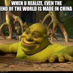 shreck | WHEN U REALIZE, EVEN THE END OF THE WORLD IS MADE IN CHINA | image tagged in shreck | made w/ Imgflip meme maker