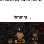 Minecraft lore :O | "There is a way to tranplant a modified pig heart to a human"; hmmm... | image tagged in piglin brute,memes | made w/ Imgflip meme maker