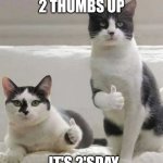Tuesday Toms | YO MY DUDES, 2 THUMBS UP; IT'S 2'SDAY | image tagged in thumbs up cats,tuesday,cool,cats | made w/ Imgflip meme maker