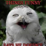 Funny | OWL FINDS THINGS FUNNY; SAYS HE DOESN'T GIVE A HOOT 😂 | image tagged in snowy owl | made w/ Imgflip meme maker