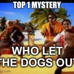 top 1 mystery | TOP 1 MYSTERY | image tagged in who let the dogs out | made w/ Imgflip meme maker