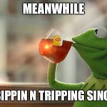 Sippin n trippin | MEANWHILE; I BEEN SIPPIN N TRIPPING SINCE 2009 | image tagged in kermit tea,kermit sipping tea,big sip,tea | made w/ Imgflip meme maker