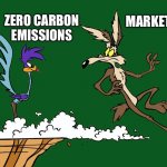 How Roadrunner Rewrote The History | MARKETING; ZERO CARBON EMISSIONS | image tagged in willie ethelbert coyote's cognitive misalignment,carbon footprint,zero,marketing | made w/ Imgflip meme maker