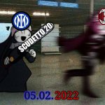 Inter vs Milan. Saturday 5 February at 18:00 CET | SCUDETTO 20; 2022; 05.02. | image tagged in sarv running from taki,inter,ac milan,serie a,calcio,memes | made w/ Imgflip meme maker