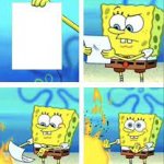 spongebob burning paper