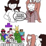 Yeah, right | K-POP; THIS IS POPULAR. ALL OTHER MUSIC | image tagged in believe it or not jaiden animations | made w/ Imgflip meme maker