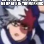 Low resolution todoroki | ME WHEN MY MOM WAKES ME UP AT 5 IN THE MORNING | image tagged in low resolution todoroki,moms,memes,funny,oh wow are you actually reading these tags | made w/ Imgflip meme maker