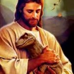 Jesus holding dinossaur