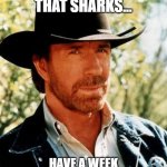 Chuck Week | DID YOU KNOW THAT SHARKS... HAVE A WEEK DEDICATED TO CHUCK NORRIS! | image tagged in memes,chuck norris | made w/ Imgflip meme maker