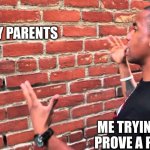 Talking To Brick Wall | MY PARENTS; ME TRYING TO PROVE A POINT | image tagged in talking to brick wall | made w/ Imgflip meme maker