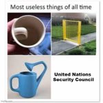 look thanks to the unsc, the un's even more useless than it looks | United Nations 
Security Council | image tagged in most useless things | made w/ Imgflip meme maker