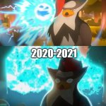 How the heck did we get here? | 2018-2019; 2020-2021 | image tagged in surprised staraptor,years,pokemon | made w/ Imgflip meme maker