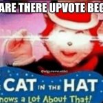 *insert title here* | WHY ARE THERE UPVOTE BEGGARS | image tagged in cat in the hat knows alot about that | made w/ Imgflip meme maker