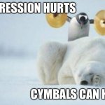 Depression Hurts, Cymbals can help… end it all | DEPRESSION HURTS; CYMBALS CAN HELP | image tagged in penguin with cymbals | made w/ Imgflip meme maker