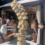 true | me using ice beam swords dance cynthia's garchomp | image tagged in girl jenga falling meme | made w/ Imgflip meme maker