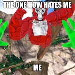 oh | THE ONE HOW HATES ME; ME | image tagged in red monke | made w/ Imgflip meme maker