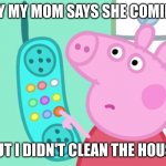 Am I right? | WHEN MY MY MOM SAYS SHE COMING HOME BUT I DIDN'T CLEAN THE HOUSE | image tagged in peppa pig phone | made w/ Imgflip meme maker