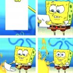 SpongeBob burning paper