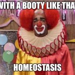 Flipping through 4 Year Old Memes, While Watching Jeopardy. It Came to Me. The Most Terrible Pun of All Time. | WITH A BOOTY LIKE THAT; HOMEOSTASIS | image tagged in homey the clown,memes,funny,terrible puns | made w/ Imgflip meme maker