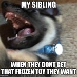 angy doggo | MY SIBLING; WHEN THEY DONT GET THAT FROZEN TOY THEY WANT | image tagged in angy doggo | made w/ Imgflip meme maker