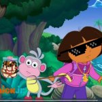 Dora Holding A Pitchfork | image tagged in dora boots stranded,dora the explorer,roblox piggy,granny,piggy | made w/ Imgflip meme maker