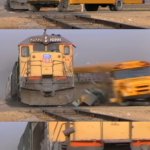 bus being hit by train
