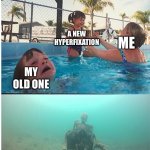ADHD be like | A NEW HYPERFIXATION; ME; MY OLD ONE; MY ACTUAL HOBBIES | image tagged in child drowning in pool,adhd,mental health | made w/ Imgflip meme maker