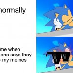 meming... plz support | me normally; me when someone says they like my memes | image tagged in sonic nani,nani,sonic the hedgehog,sunglasses,memes,fun | made w/ Imgflip meme maker