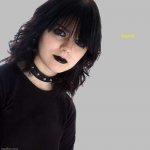 horni | horni | image tagged in goth girl 500x510 mid gray background | made w/ Imgflip meme maker