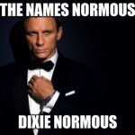 the names bond, james bond | THE NAMES NORMOUS; DIXIE NORMOUS | image tagged in james bond | made w/ Imgflip meme maker
