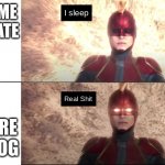 Captain Marvel Awakens | MY MEME TEMPLATE; A PICTURE OF A DOG | image tagged in captain marvel awakens | made w/ Imgflip meme maker