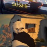 Sushi; Hot dog sign | image tagged in drunk kung fu panda,funny,memes,you had one job,you had one job just the one,sushi | made w/ Imgflip meme maker