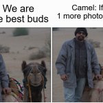 Camel and me | Camel: We are going to be best buds Camel: If you click 1 more photo, we are done | image tagged in memes,blank comic panel 2x1 | made w/ Imgflip meme maker