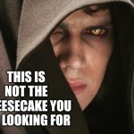 Gotta Love Cheesecake | THIS IS NOT THE CHEESECAKE YOU ARE LOOKING FOR | image tagged in dark anakin,cheesecake,yum,dessert,sweets,memes | made w/ Imgflip meme maker