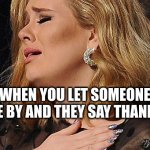 someone like you | WHEN YOU LET SOMEONE DRIVE BY AND THEY SAY THANK YOU | image tagged in adele so beautiful,love | made w/ Imgflip meme maker
