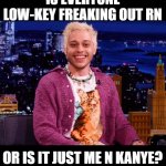 it's not us, pete | IS EVERYONE LOW-KEY FREAKING OUT RN; OR IS IT JUST ME N KANYE? | image tagged in pete davidson | made w/ Imgflip meme maker