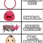 Me Studying Embryos in Science | UNIDENTIFIABLE OBJECT PINK BLOB... PINK BELUGA WHALE THINGY? WAIT... A HUMAN?! | image tagged in roses are red | made w/ Imgflip meme maker