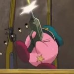 Kirby has a gun. meme