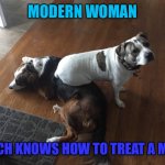 Modern Woman | MODERN WOMAN; BITCH KNOWS HOW TO TREAT A MAN! | image tagged in modern woman | made w/ Imgflip meme maker