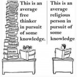 Average free thinker vs. average religious person meme
