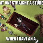clever title | THAT ONE STRAIGHT A STUDENT; WHEN I HAVE AN A- | image tagged in gravity falls,memes | made w/ Imgflip meme maker