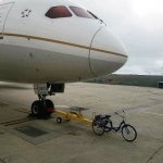 United Airlines be like | UNITED AIRLINES; 757 | image tagged in bicycle pulling plane | made w/ Imgflip meme maker