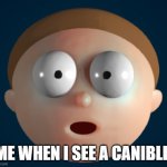oh shi- | ME WHEN I SEE A CANIBLE | image tagged in morty shocked | made w/ Imgflip meme maker
