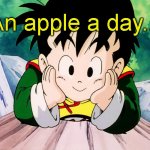 Cute Gohan (DBZ) | "An apple a day..." | image tagged in cute gohan dbz | made w/ Imgflip meme maker