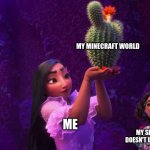 minecraft | MY MINECRAFT WORLD; ME; MY SISTER WHO DOESN'T UNDERSTAND IT | image tagged in mirabel and isabella | made w/ Imgflip meme maker