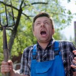 Angry Yelling Farmer Pitchfork